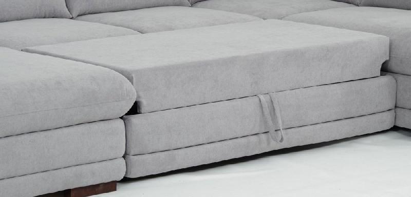 Canapé d'angle gauche convertible panoramique Marcus - tissu gris clair - méridienne avec coffre, têtières réglables et lit gigogne 265x126 cm_5