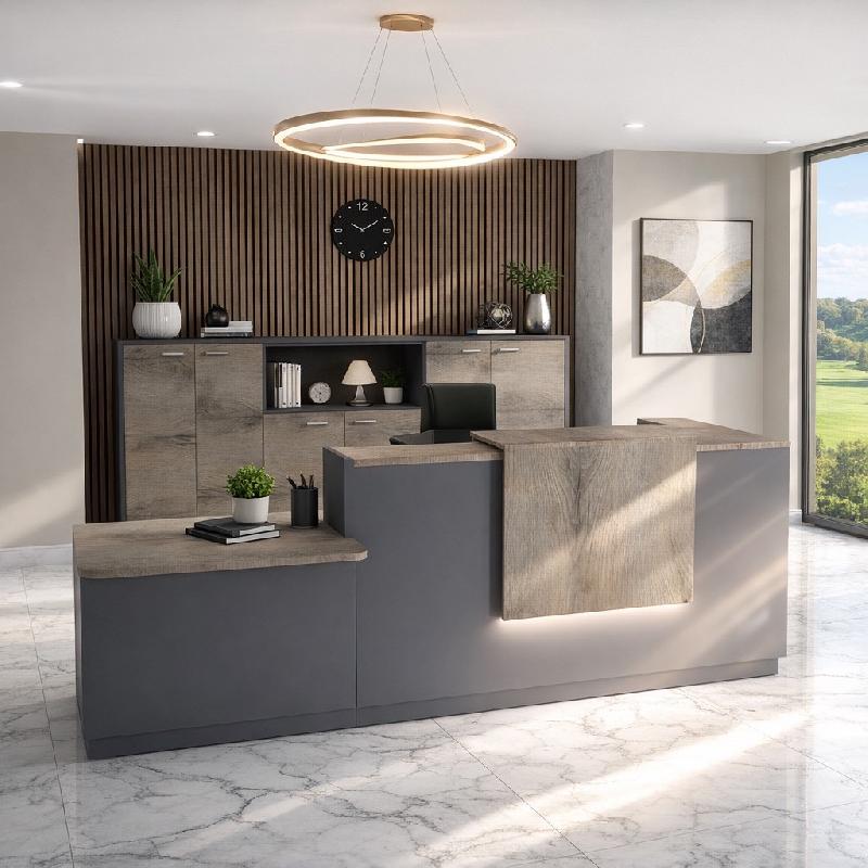 Comptoir d'accueil bi-colore avec PMR Delta et réhausse - 242, Gauche, Oui, Anthracite, Chêne grisé_5