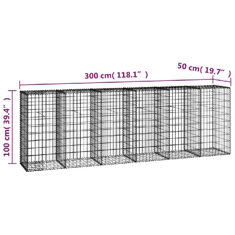 Vidaxl mur en gabion avec couvercles acier galvanisé 300 x 50 x 100 cm 143592_5
