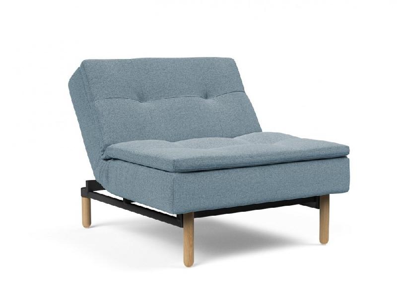 Fauteuil design Dublexo Stem convertible lit 90x115 cm - Pieds obus chêne naturel - Tissu soft indigo_5