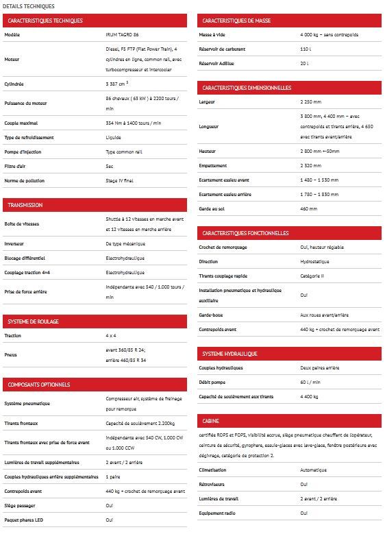 Tracteur IRUM Tagro 86 avec projecteurs de travail avant-arrière