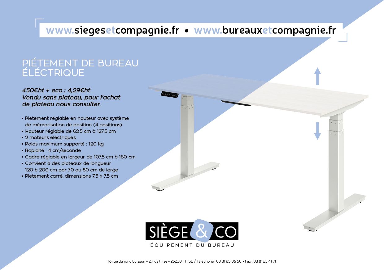 Piètement de bureau électrique réglable en hauteur - 2 moteurs - Hauteur 62.5 cm à 127.5 cm - Charge 120 kg_5
