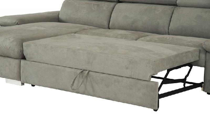 Canapé d'angle convertible gauche avec coffre de rangement - Panama tissu façon nubuck gris - couchage 140x200 cm_5