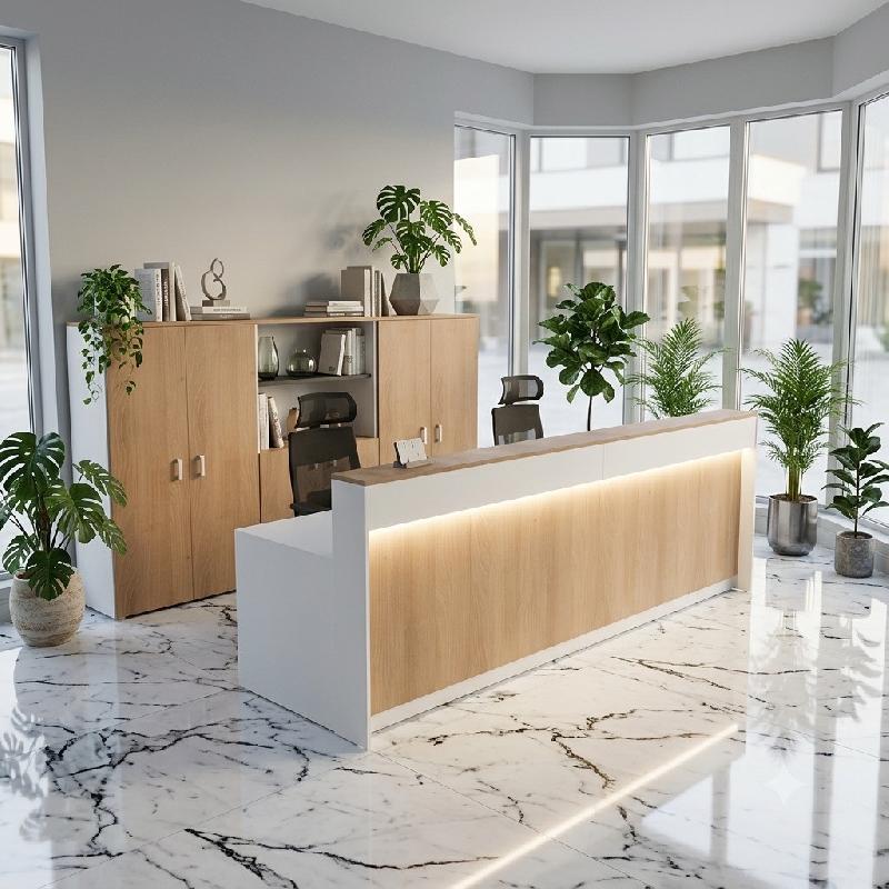 Bureau d'Accueil 2 Personnes LED Eira | Mobel Linea - Oui, 364, Blanc/ acacia foncé_5