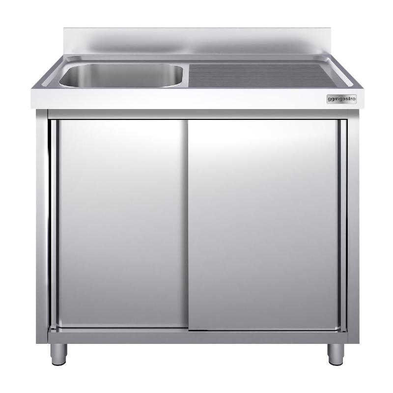 Plonge inox 1 bac et égouttoir sur placard - P 700 mm - 1000 mm bac à gauche_5