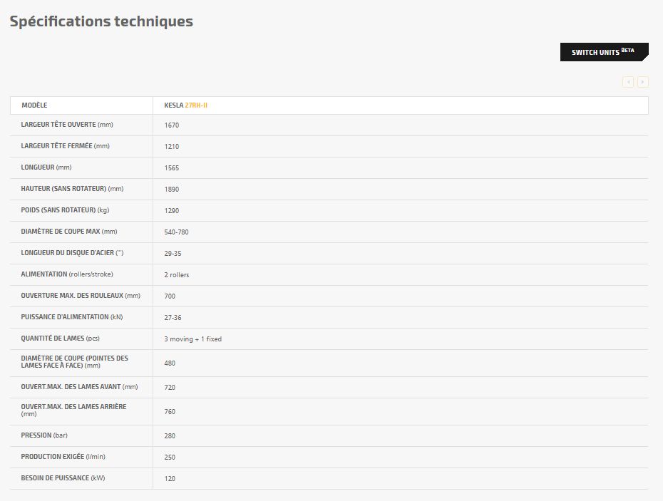 27RH-II Tête d'abattage - Kesla - largeur tête ouverte 1670mm - modèle léger et compact pour abatteuses et excavatrices_5