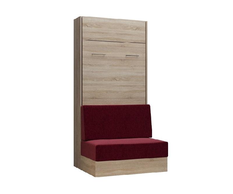 Composition angle lit escamotable Dynamo Sofa - chêne naturel, canapé rouge intégré, 90x200 cm - 301x100 cm_5