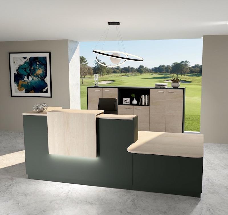 Comptoir d'accueil bi-colore avec PMR Delta et réhausse - Droite, Noir, Non, 262, Acacia clair_5