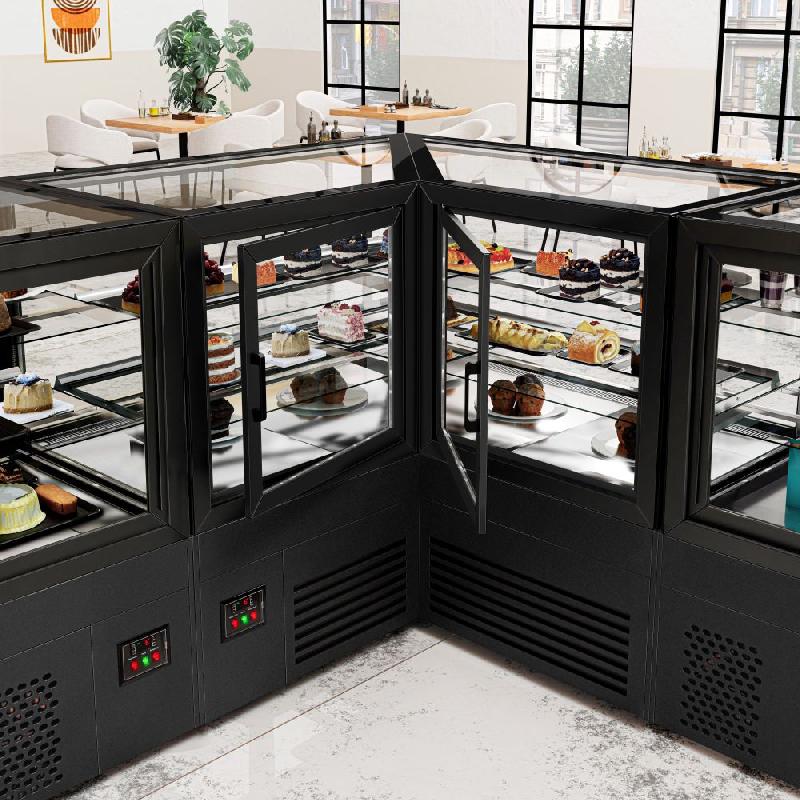 Vitrine réfrigérée d'angle pour pâtisserie MADRID - 1500 mm - 2 étagères - Noir_5