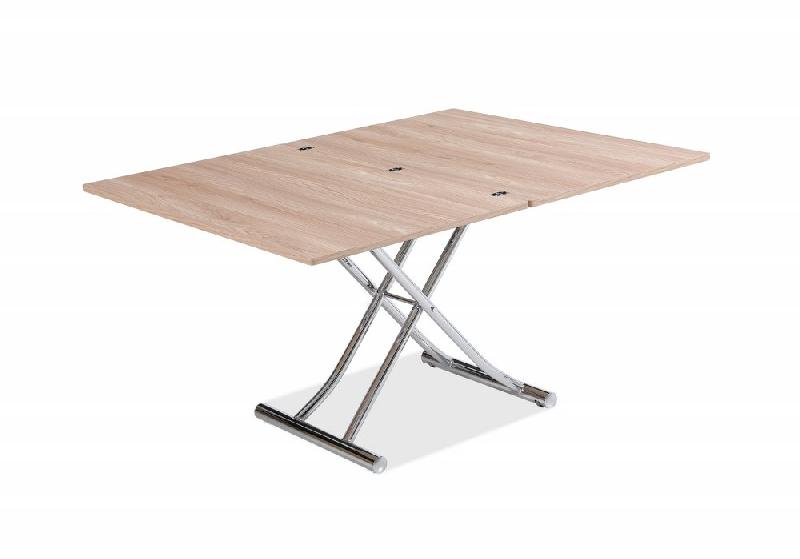Table basse relevable extensible Trendy en mélaminé chêne clair - Pied chromé - Dimensions 110 x 70/140 cm_5