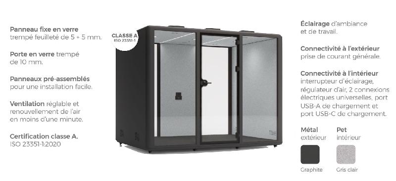 Cabine acoustique 6 personnes domus xl - MOBEL LINEA - gris anthracite , gris_5