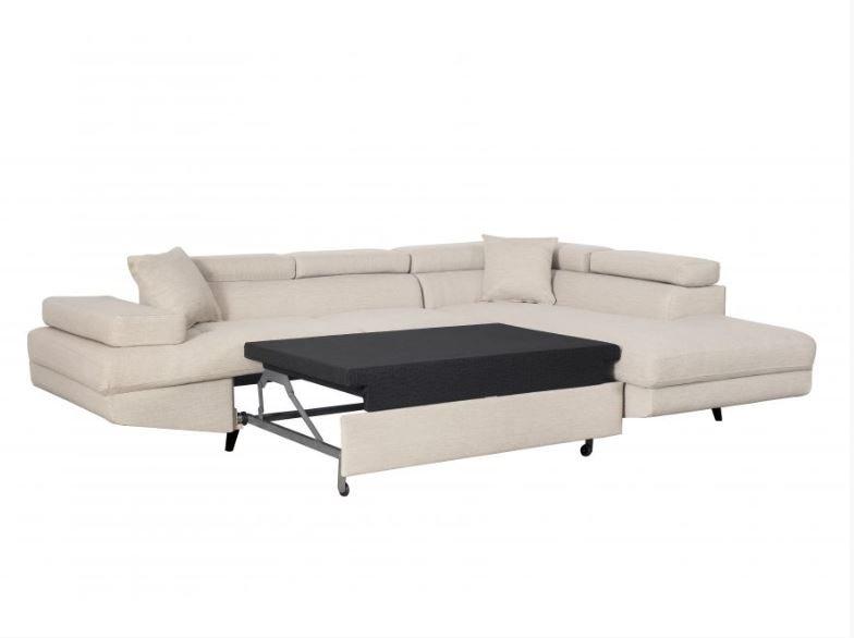 Canapé d'angle méridienne droite RINO convertible beige avec coffre de rangement et pieds laqués noirs_5