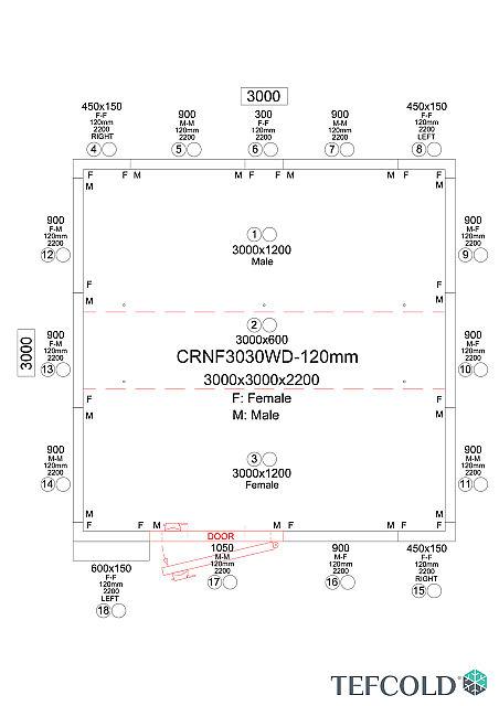Chambre froide négative 14,93 m3 (3000 x 3000 x 2200 m) avec monobloc de paroi et porte 850_5