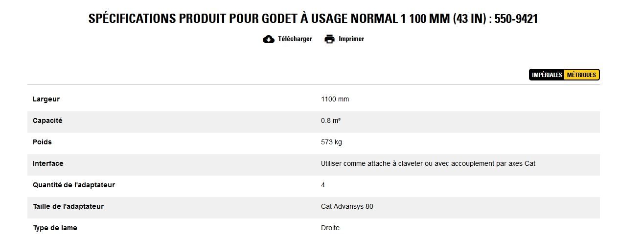 550-9421 godet d'excavation à usage normal - caterpillar finance france - 1 100 mm (43 in) - capacité 0.8 m³_5