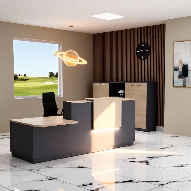 Comptoir d'accueil bi-colore avec PMR Delta et réhausse - Gauche, Non, Anthracite, 282, Acacia clair_5