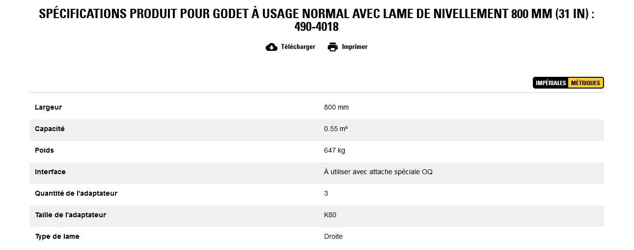 490-4018 godet d'excavation à usage normal avec lame de nivellement - caterpillar finance france - 800 mm (31 in) - poids 647 kg_5