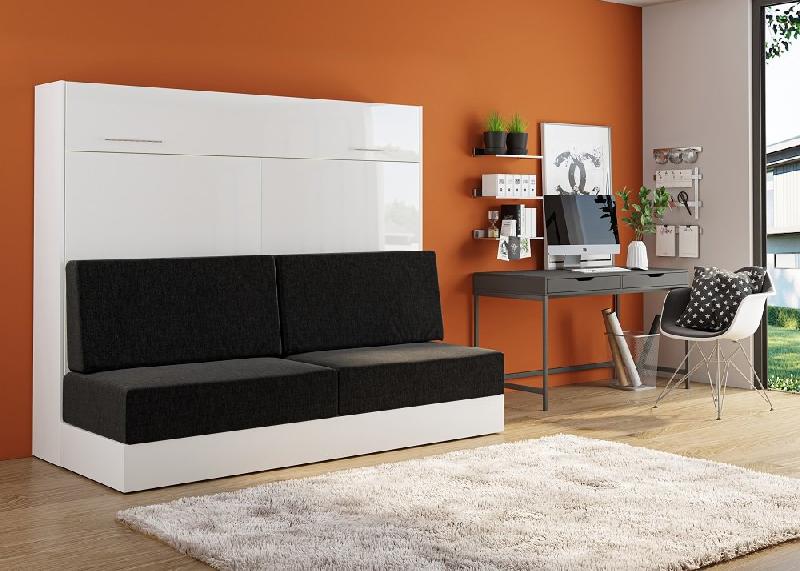 Composition lit escamotable angle Vertigo Sofa blanc avec canapé anthracite 160x200 - 411 x 100 cm - Avec colonnes de rangement_5