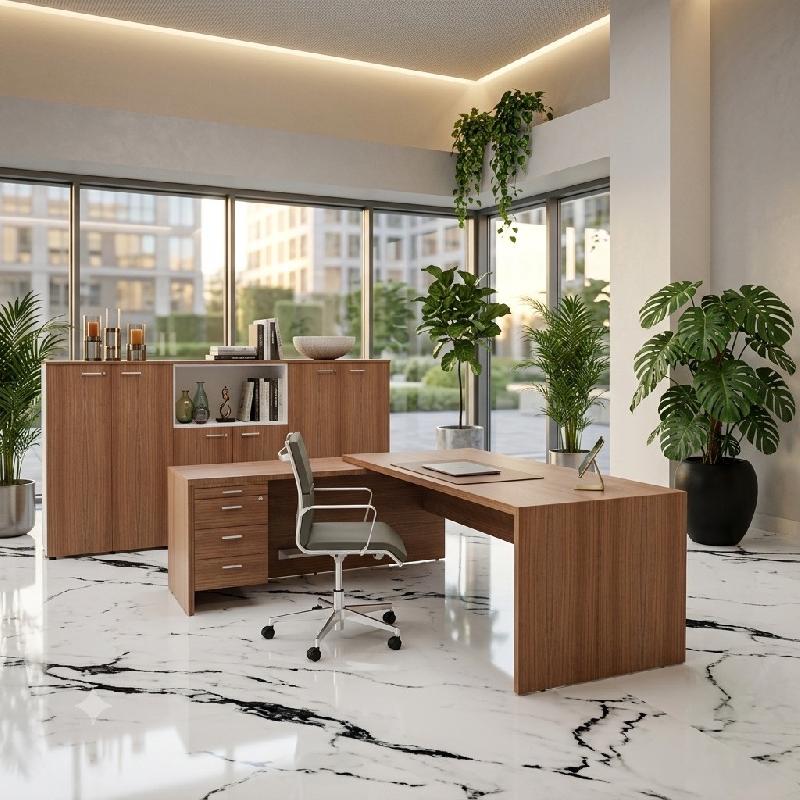 Bureau d'angle T45 avec caisson - Quadrifoglio. - 220, Gauche, Noyer Canaletto_5