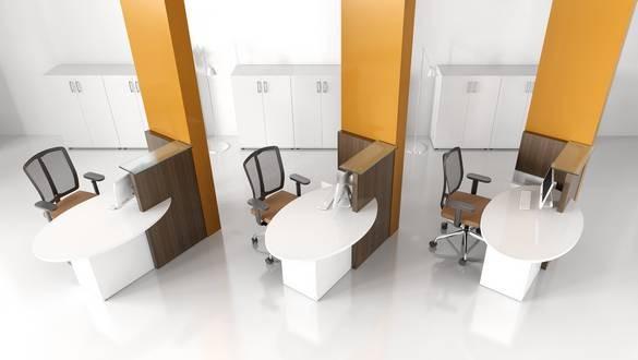 Bureau d'accueil oval avec parties haute et basse - MDD - Blanc, Wengé, A droite_5