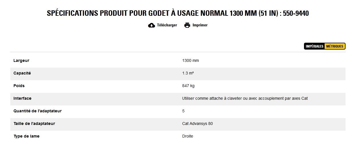 550-9440 godet d'excavation à usage normal - caterpillar finance france - 1300 mm (51 in) - capacité 1.3 m³_5