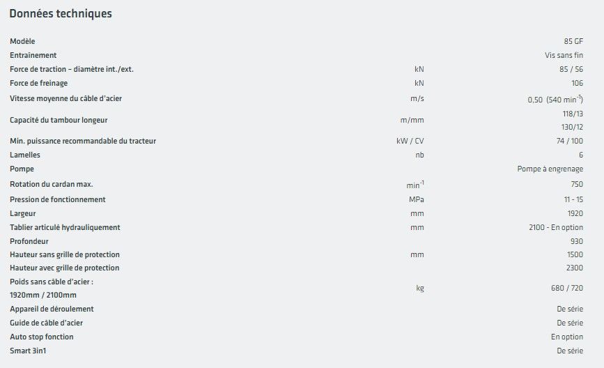 Treuil forestier 85 GF - Uniforest - force de traction 56 à 85 kN - installation avant ou arrière tracteur_5