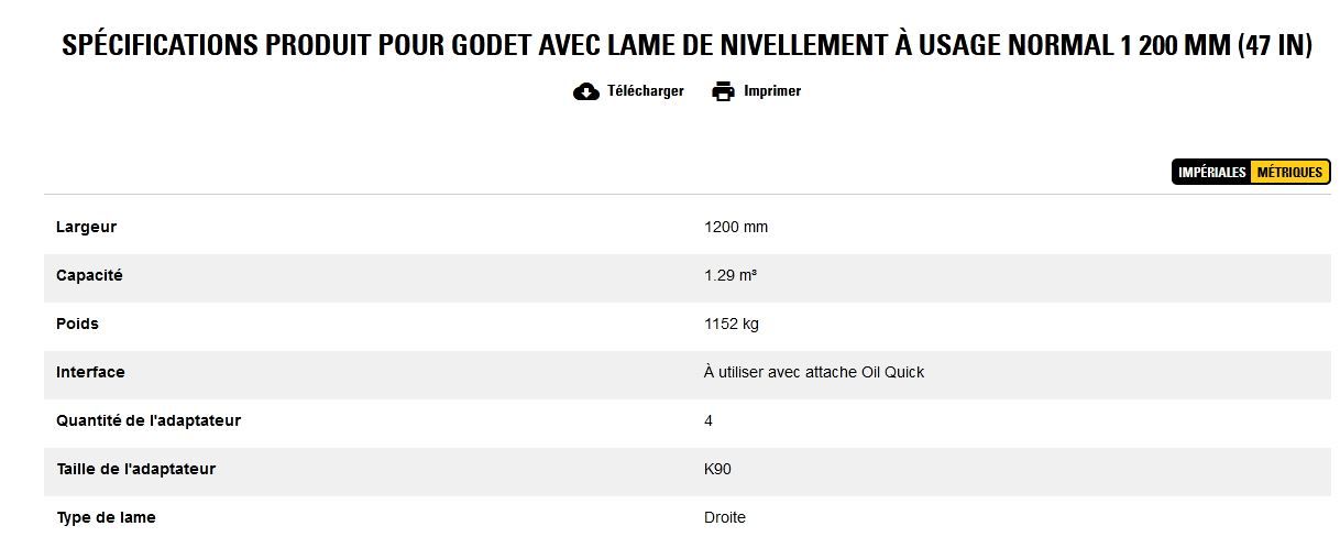 Godet d'excavation à usage normal avec lame de nivellement - caterpillar finance france - 1 200 mm (47 in) - capacité 1.29 m³_5