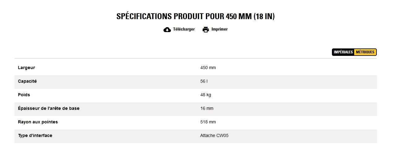 Godet d'excavation-mini-pelle - caterpillar finance france - 450 mm (18 in) - poids 48 kg_5