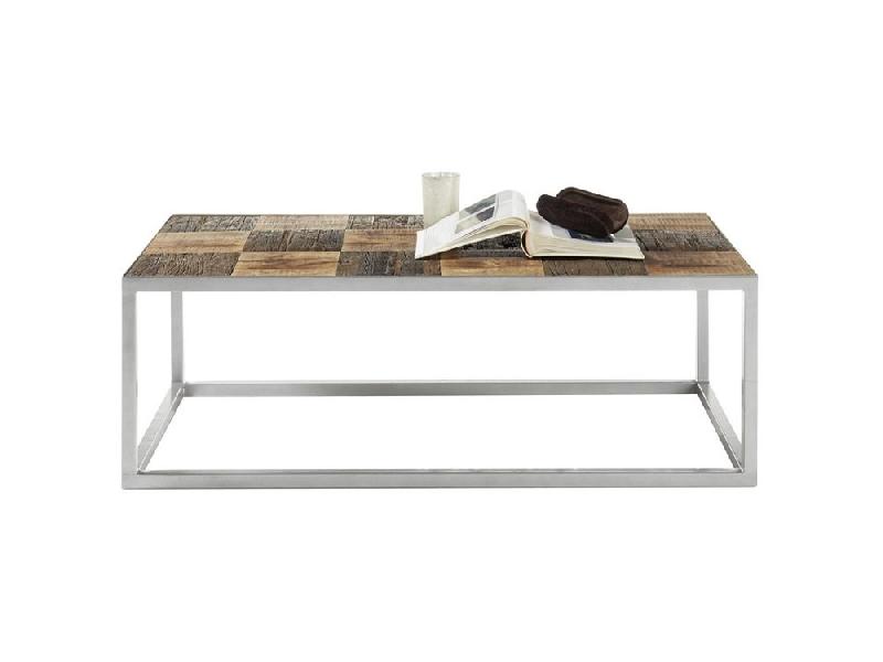 Table basse BRODER 100 x 60 cm - Métal laqué silver et plateau en manguier massif et vieux bois de bateaux_5