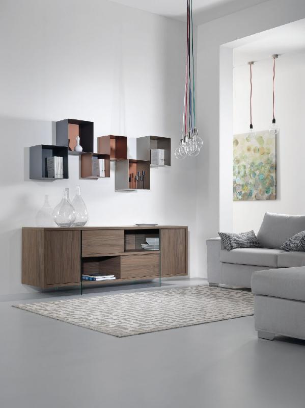 Buffet/Meuble TV design MADY 180cm - Noyer, portes coulissantes et piétement en verre trempé_5