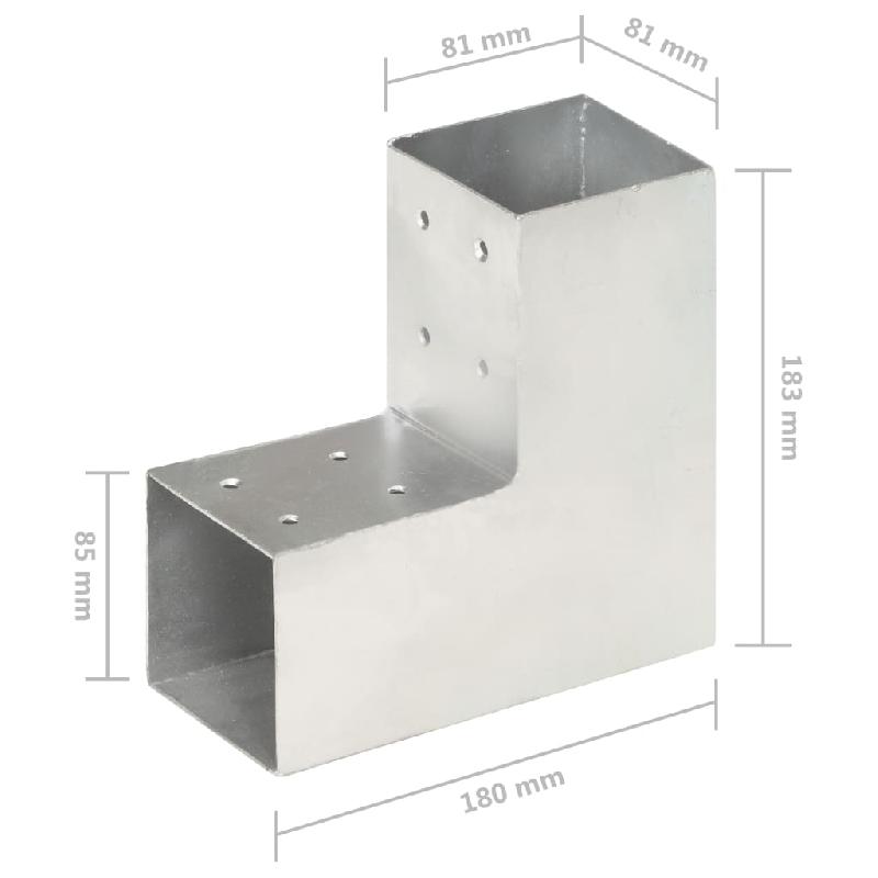 Vidaxl connecteurs de poteau 4 pcs forme en l métal galvanisé 81x81 mm 145462_5