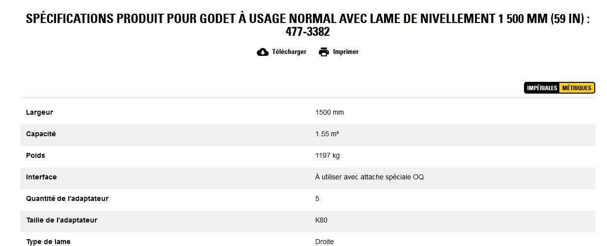 477-3382 godet d'excavation à usage normal avec lame de nivellement - caterpillar finance france - 1 500 mm (59 in) - capacité 1.55 m³_5