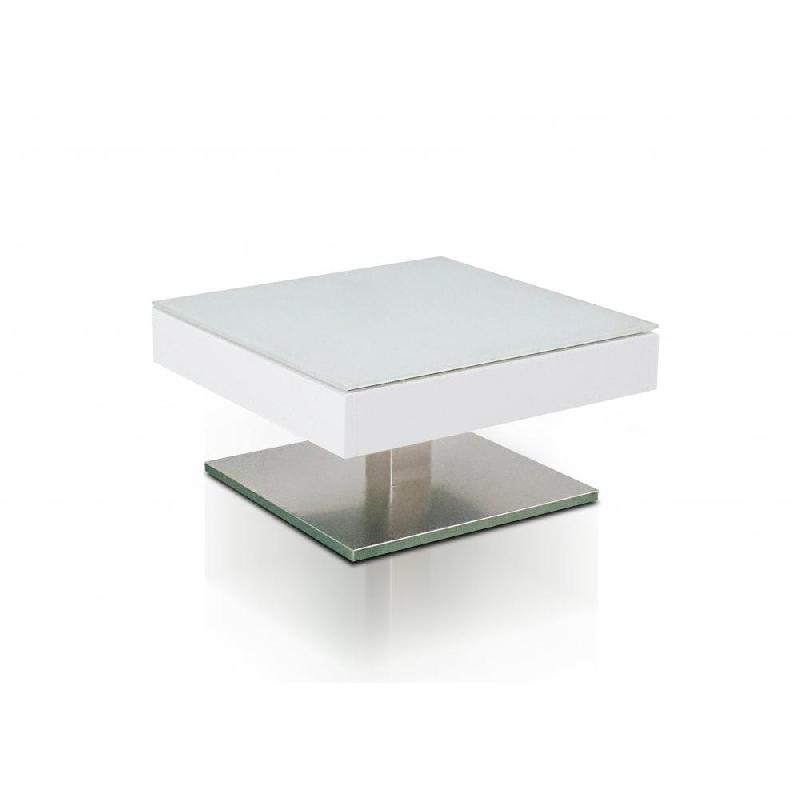 Table basse Marseille laquée blanc mat - Plateau en verre trempé - 75x75 cm - Piétement en acier brossé_5