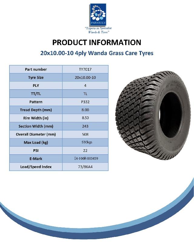 20x10.00-10 Roues de tondeuse à gazon 4ply Grass P332 Road Legal 100mm PCD Rim (Set of 3)_5