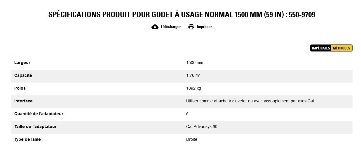 550-9709 godet d'excavation à usage normal - caterpillar finance france - 1500 mm (59 in) - capacité 1.76 m³_5