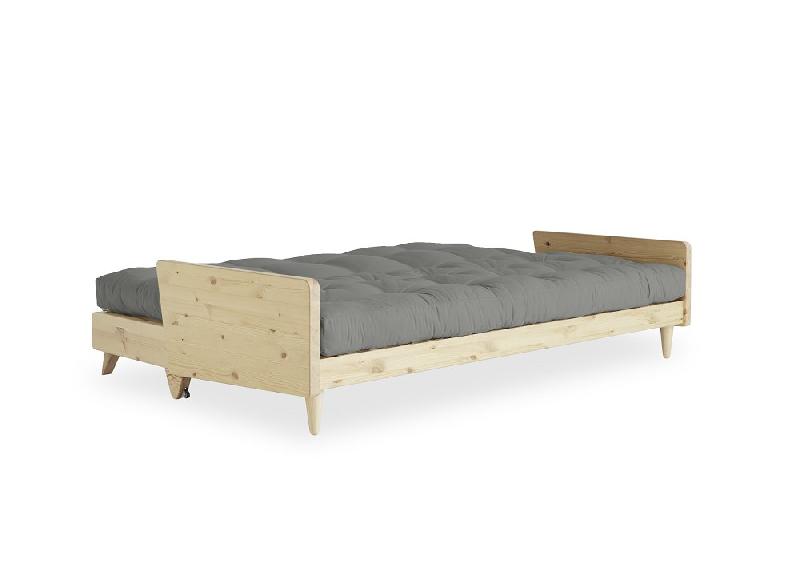 Canapé 3 places convertible INDIE - Style scandinave - Futon gris - Couchage 130x190 cm - Pin massif - Matelas confortable_5