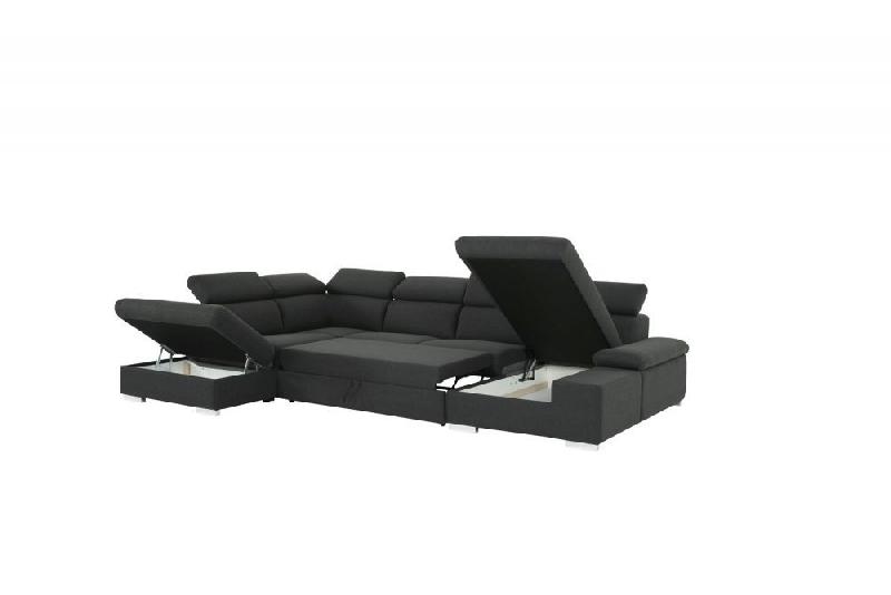 Canapé d'angle convertible panoramique gauche Panama - tissu gris anthracite avec méridienne coffre et lit gigogne 140x200 cm_5