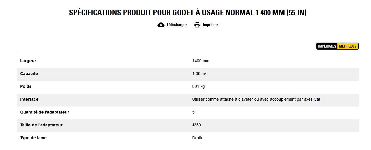 Godet d'excavation à usage normal - caterpillar finance france - 1 400 mm (55 in) - capacité 1.09 m³_5