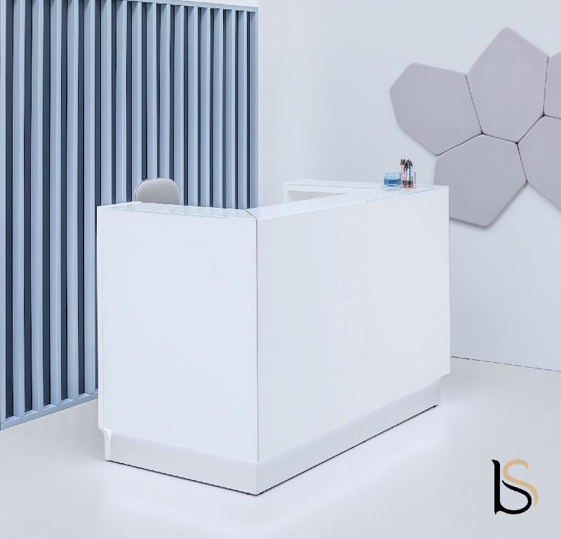 Banque d'accueil lumineuse LINEA version droite, coloris noir - MDD - Blanc, Support moniteur_5
