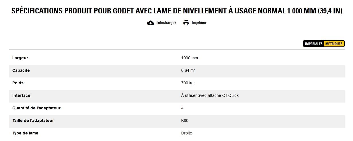Godet d'excavation à usage normal avec lame de nivellement - caterpillar finance france - 1 000 mm (39,4 in) - capacité 0.64 m³_5