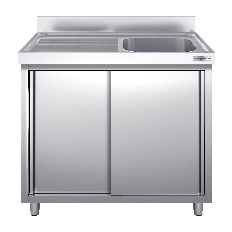 Plonge inox 1 bac et égouttoir sur placard - P 700 mm -_5