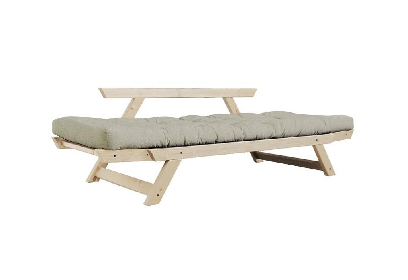 Banquette méridienne convertible futon BEBOP - Pin naturel - Tissu lin - Couchage 75x200 cm - Design moderne et confortable_5