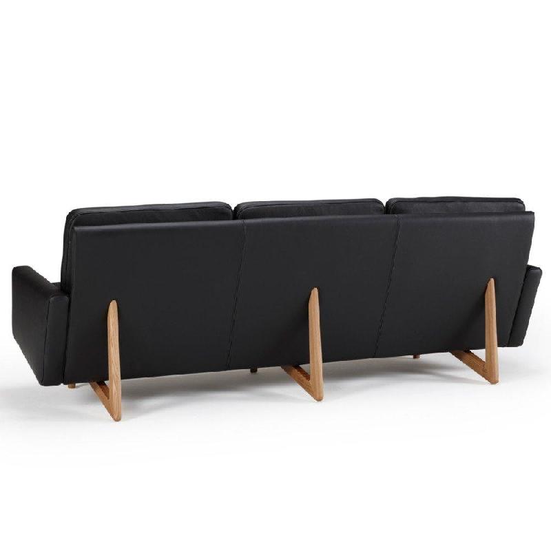 Canapé 3 places design scandinave EGSMARK - piétement en chêne - cuir noir - rembourrage NOSAG 40kg/m3_5