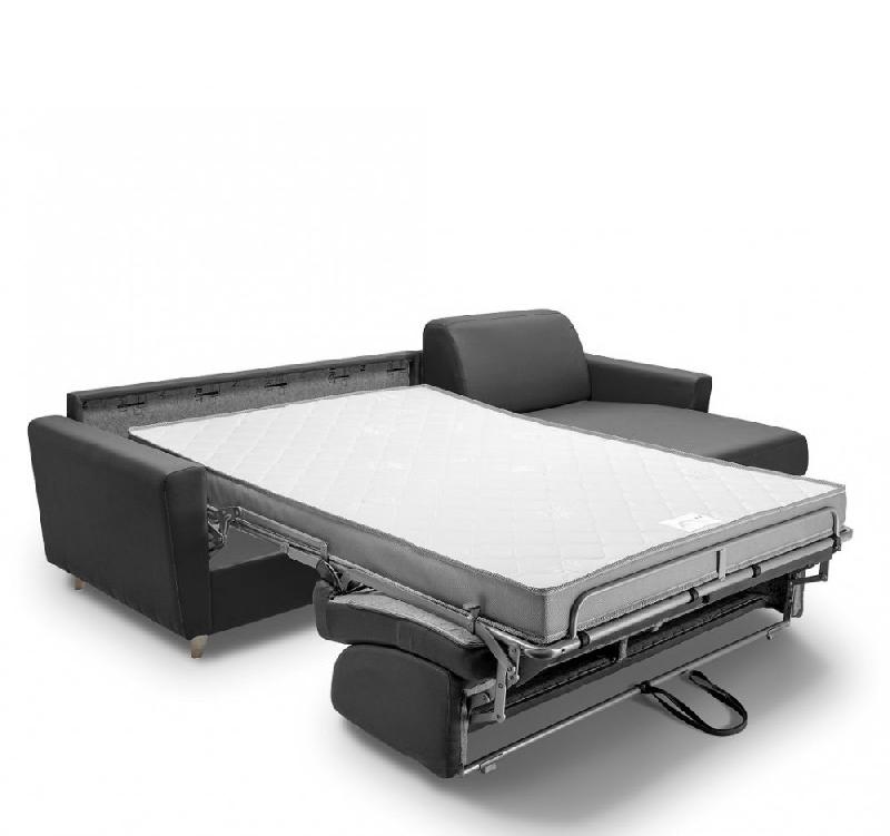 Canapé d'angle Virgola - Convertible express 160 cm - Matelas 16 cm - Design scandinave - Tissu gris_5