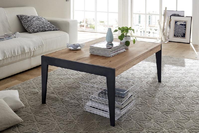 Table basse Gennevilliers 102 x 73 cm - Plateau chêne noueux massif huilé - Pied métal noir laqué_5