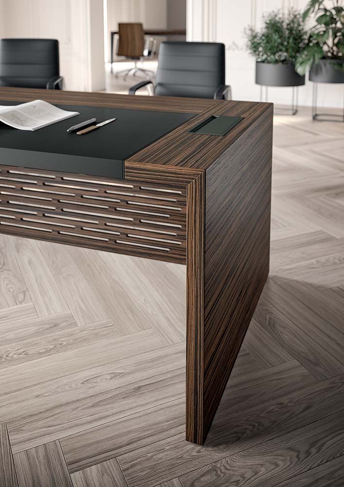 Bureau de direction E10 - Esthétique moderne et traditionnel, plateau en bois plaqué et options cuir_5