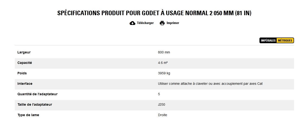 Godet d'excavation à usage normal - caterpillar finance france - 2 050 mm (81 in) - capacité 4.6 m³_5