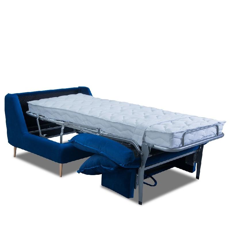 Fauteuil lit convertible express Lisbonne 70cm - sommier à lattes, matelas 13cm, velours bleu_5
