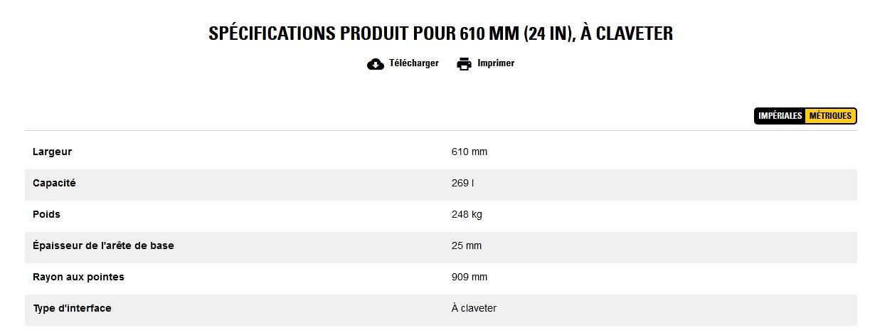 Godet d'excavation extra-robuste - caterpillar finance france - 610 mm (24 in), à claveter - poids 248 kg_5