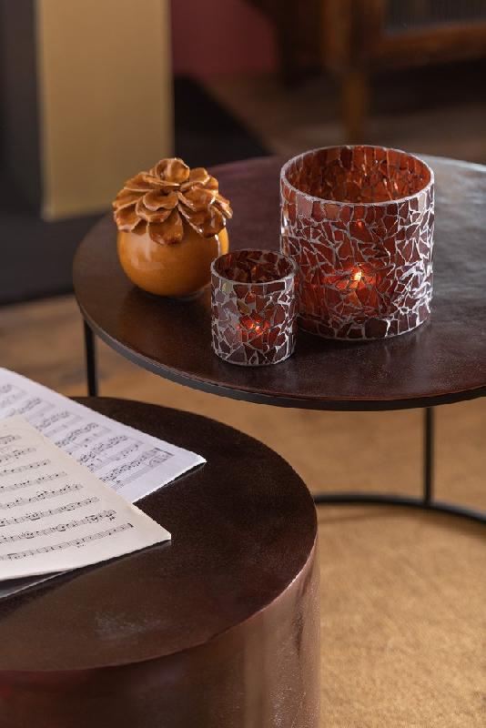 Lot de 2 tables gigognes rondes marron - Aluminium et fer - Style rétro antique_5