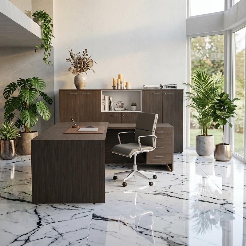 Bureau d'angle T45 avec caisson - Quadrifoglio. - 200, Droite, Eucalyptus_5